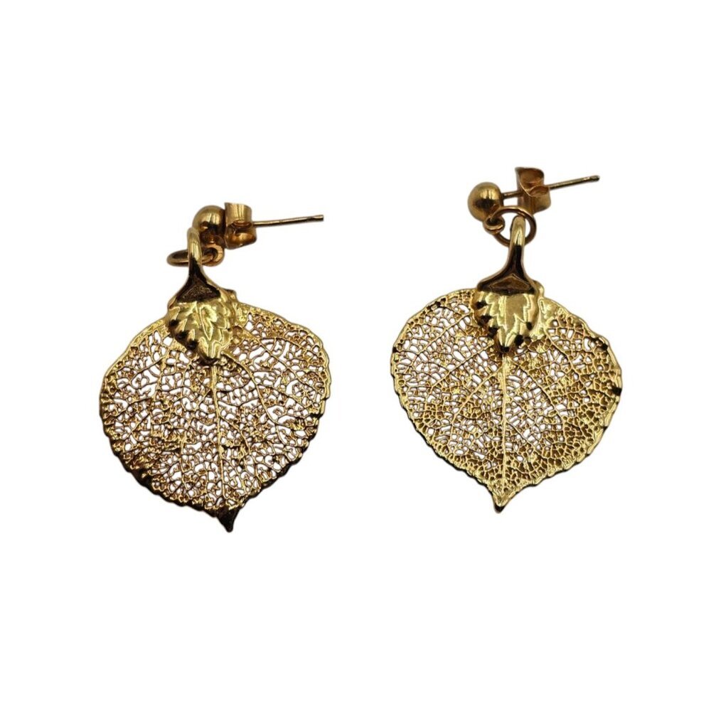Gold Dipped Leaf Earrings - image 1